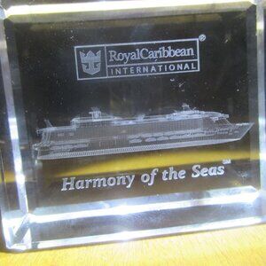 Royal Caribbean Harmony of The Seas 3D Etched Crystal Block Cruise Paperweight